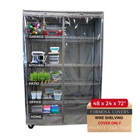 Formosa Covers Premium Clear Front Wire Shelf Cover Grey - Heavy-Duty Storage Solution Wire Rack Cover (48”Wx24”Dx72”H) - Waterproof PVC, Water/Dust Resistant Fabric, Multi Zipper (Cover only)