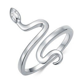 LWXIE Diamond Snake Ring for Women 925 Sterling Silver Snake Statement Rings Open Adjustable Rings for Women