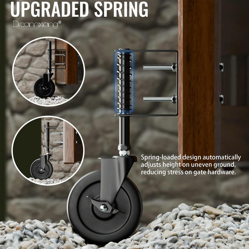 5" Spring Loaded Gate Caster with Side Brake, Heavy Duty