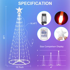 Smart Christmas Cone Tree Light, 5FT 166 LED Mini Lighted Prelit Christmas Tree with App & Remote Control, Music Sync, Timer, DIY RGB Color Changing Led Light Show for Indoor Outdoor Xmas Decoration