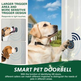 Dog Door Bell for Potty Training, Smart Wireless Doggie Doorbell to Go Outside, 1000 Feet Long Range with IP65 Waterproof Super-Light Touch Button, 60 Melodies & Adjustable Volume (2 Button)