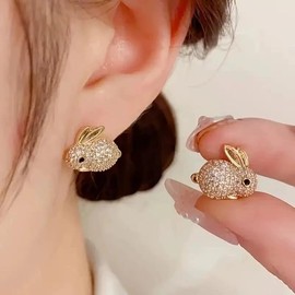 Rabbit - shaped stud earrings are light - weight and cute These animal - inspired pet - themed rabbit cartilage stud earrings are perfect for ladies and girls to pair with their daily outfits.