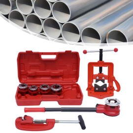 QUEMARQUE Pipe Threader Ratchet Type Kit with 5 dies+Pipe+ Vise, Cutter Plumbing Hand Tools Kits