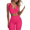 QINSEN Workout Outfits for Women 2 Piece Ribbed Seamless Crop