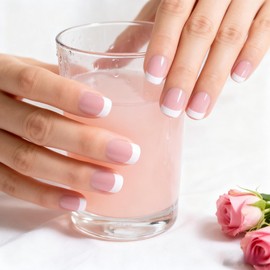 ELEVENAIL Natural Glossy Nude Pink White Press on French False Nails Short Round Fake Nails Tips Salon Manicure Reusable DIY Artificial Nails Art for Women Girls