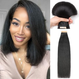 YDDM Black Women Tape Extensions, Real Hair, Black Yaki Straight Tape-In Hair Extensions, Real Hair Tapes, Invisible Extensions, Real Hair, Tape Extensions, Real Hair, 12 Inches, 60 Pieces, 90 g