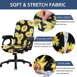 YOXEULL Sunflower Computer Office Chair Covers Stretchable Soft Fit Universal Desk Rotating Slipcovers, Removable Washable Chair Protector Cover with Zipper
