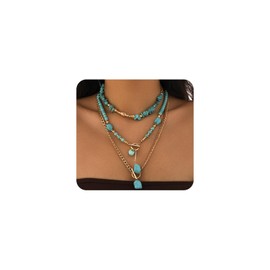 Boho Western Necklaces for Women,Turquoise Beaded Layered Necklaces Vintage Cow Cactus Pendant Choker Necklace Set,Cowgirl Jewelry Accessories Gifts (B1)
