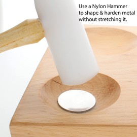 The Beadsmith Nylon Wedge Hammer - 9.5 inches Wooden Handle - 115mm, 3.8oz head, 8 & 32mm faces - Use to flatten and shape sheet metal and wire with no risk of marring