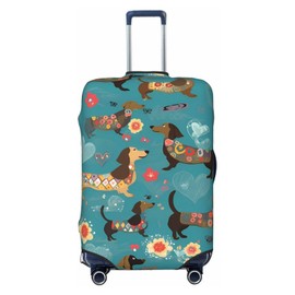 Nameapo Dachshund Flowers Travel Luggage Cover Fits 25"-28" Luggage, Washable Spandex Suitcase Covers for Work Outdoor