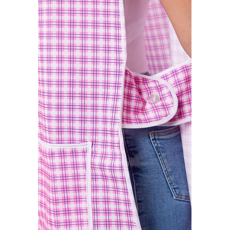 Ladies Check Design With Piping Tabard Apron Overalls Front Pocket