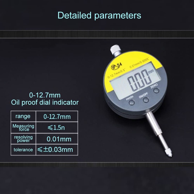 Oudtinx Digital Dial Indicator Electronic Dial Test Gauge 0.01mm/0.0005inch, 0-12.7mm，IP54