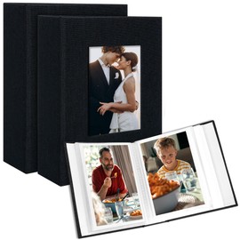 Remowith Photo Album 6 x 4,Slip-in Picture Albums,Linen Hardcover Picture Albums for Family Anniversary Baby Wedding 100 Pockets 2 Pack Black