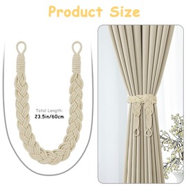 HOTUT Curtain Tiebacks, Pack of 2 Curtain Rope Buckle, Hand Knitted Curtain Tiebacks, Curtain Tiebacks for Home, Office, Living Room, Bedroom, Beige