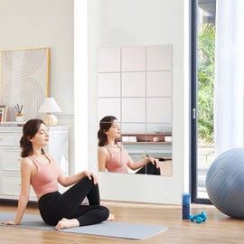 Abyssaly 10 Pack Self Adhesive Acrylic Mirror, 7.87" x 7.87" Flexible Plastic Mirror Tiles for Wall, Frameless Non-Glass Full Length Stick on Espejos Stickers for Bedroom Home Gym Door