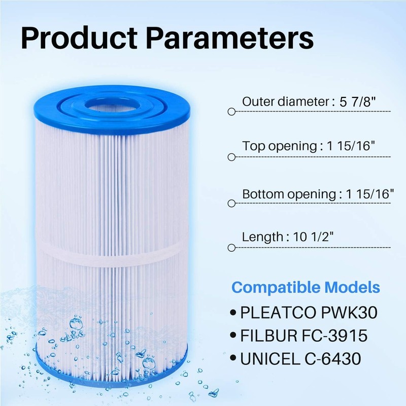 TOREAD Watkins 31489 Replacement Filter, Compatible Pleatco PWK30, Unicel C-6430,