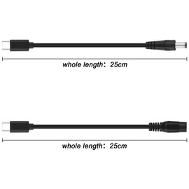 MEIRIYFA USB 3.1 Type-C Male to DC 5.5 X 2.5mm Male Female Power Jack Extension Charge Cable for Phones Tablet - 25cm