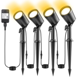 deerdance LED Outdoor Landscape Lighting Low Voltage Landscape Pathway Lights Aluminum Wired Waterproof Outdoor Spotlights Uplight Transformer for Yard House Garden 24W 2400lm Warm White 2700K (4)