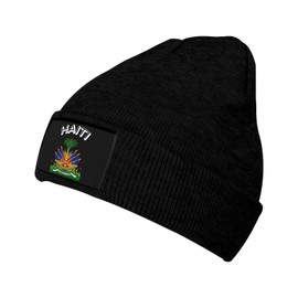 ROSIHODE Cute Haiti Flag Beanie Knit Hats for Men Women Soft Slouchy Haitian Flag Winter Hats Skull Cap Black