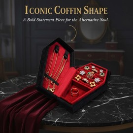 Gothic Coffin Jewelry Box for Women Plush Velvet Travel Jewelry Organizer Small Portable Case for Rings Earrings Necklaces Witchy Room Decor Spooky Gift Dark Academia Aesthetic Jewelry Holder