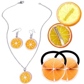 ZGCXRTO 6 Pieces Hair Clips Orange Hair Clips Set, Fruit Drop Earrings, Orange Earrings Orange Discs Elastic Hair Scrunchie Girls Ladies for Women Girls Summer Beach Jewellery
