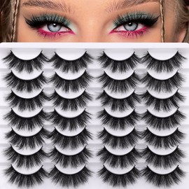 False Eyelashes Dramatic 20 mm Faux Mink Lashes Pack of 14 Pairs Wispy Long Thick Fluffy Strip Eye Lashes Multipack