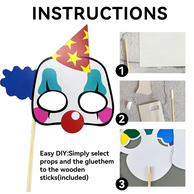 2 Sets Clown Photo Props Circus Hand Mask Handheld Photo