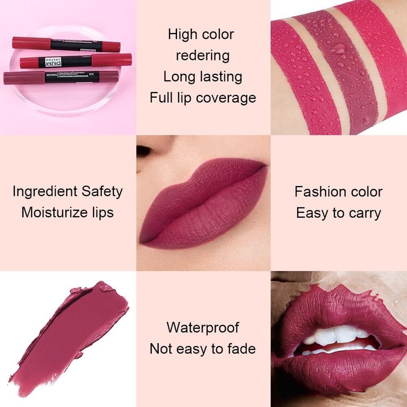 evpct DNM 1Pcs Wine Red Matte Lipstick and Lip Crayon