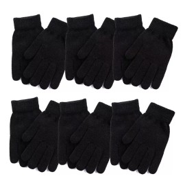 Unbranded Lot 12 Pairs Men, Ladies Black Classic Knit Gloves Winter Stretchy Running Sport