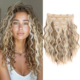 Clip in Hair Extensions, 4PCS Hair Extensions 12" Short Curly Wavy Blonde hair extensions Invisible Lace Weft Natural Soft Hairpieces for Women Platinum Blonde Highlights