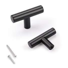 KNOBWELL 6 Pack Stainless Steel Cabinet Knobs, Matte Black Drawer Pulls Drawer Knobs, Cabinet Knobs and Pulls - Single Hole 2"/50mm