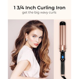 1 3/4 Inch Extra Long Barrel Curling Iron, 1.75 Large Barrel for Long Hair Ceramic Tourmaline