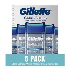 Gillette Cool Wave Clear Gel Men's Antiperspirant and Deodorant, 3.8 oz., 5 pk. Body Care Pack Set Skincare