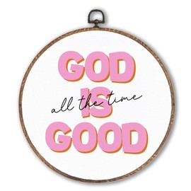 Lengues Christian Round Wall Art Decor, Inspirational Quotes Round Wall Decor, Bible Verse Canvas Framed Art Prints, God is Good All the Time Christian Hanging Frame for Room Bedroom 10x10 Inch