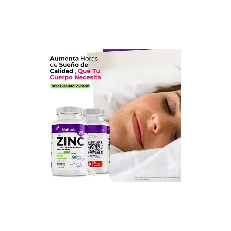 Bioherb Zinc Magnesio Melatonina 360 Capsulas 500mg Bienestar Relajación Natural