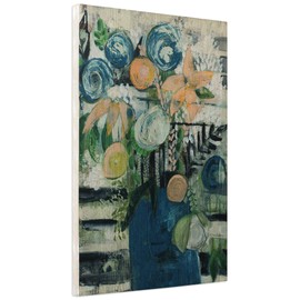 Empire Art Direct Modern Floral Stripe Wall Art Fine Giclee Printed on Hand Finished Ash Wood Ready to Hang,Living Room, Bedroom ＆ Office, 36" x 24" x 1.5", Green