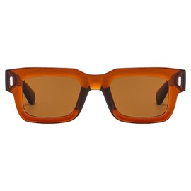 Hanj Black Square Trendy Sunglasses Womens Mens Vintage Retro Rectangle Sun Glasses Fashion Classic Shades (Brown Clear)