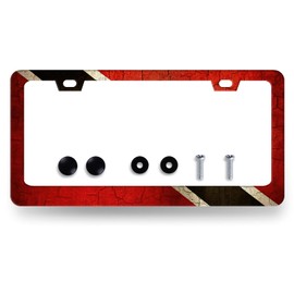 Trinidad and Tobago Flag License Plate Frame Red Black White License Plate Stainless Steel Funny Accessories Cars Decor 12.3 X 6.3 Inch Fits Standard Us Ca Vehicles with 2 Holes and Screws