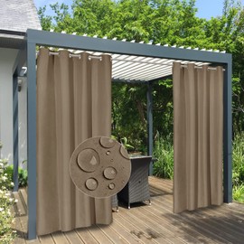 Easy-Going 100% Waterproof Outdoor Curtains Windproof Weatherproof Porch Curtains, Premium Thick Outdoor Privacy Grommet Top Panels for Patio, Gazebo and Pergola, 2 Panels, 54x120 inch, Sand