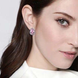Flyonce Women's Full Cubic Zirconia Wedding Teardrop Stud Earrings Pale Pink Silver-Tone