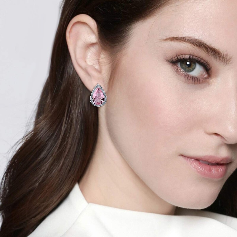Flyonce Women's Full Cubic Zirconia Wedding Teardrop Stud Earrings Pale