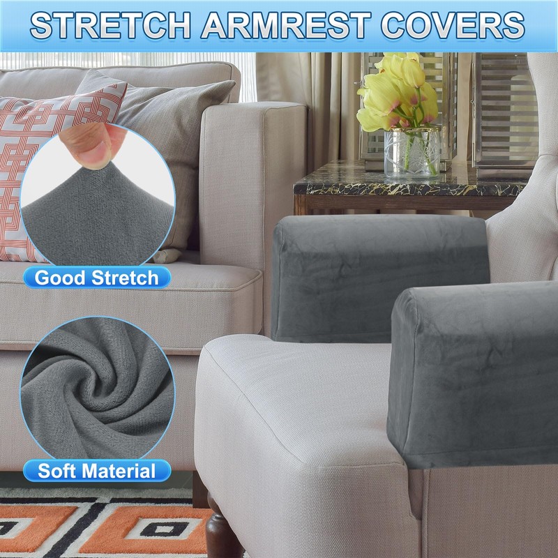 sourcing map 2Pcs Stretch Armrest Covers, Polyester Soft Armchair Slipcovers