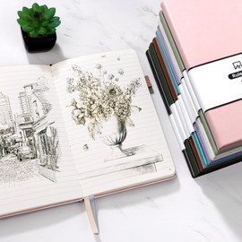 Annecy Numbered College Ruled Lined Journal Notebook, Medium 5.5x 8.25, 160 Pages 100GSM Writing Paper, A5 Haze Blue Faux Leather Cover with Pen Loop