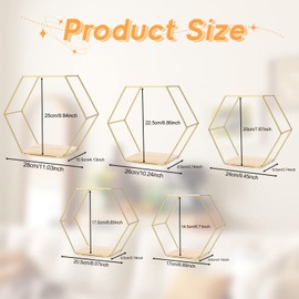 LMYDIDO Set of 5 Hexagon Wall Shelves, Hanging Shelves, Metal and Wood Floating Shelves, Wall Storage Organiser for Kitchen Shelf, Bathroom, Bedroom, Wall Decoration (Gold-5pcs)