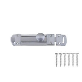 4 Inch Flat Door Bolts Satin Chrome Plated Bolt Door Latches Tower Bolt Sliding Lock Flat Slide Safety Door Barrel Bolt with Screws 1 Pack.