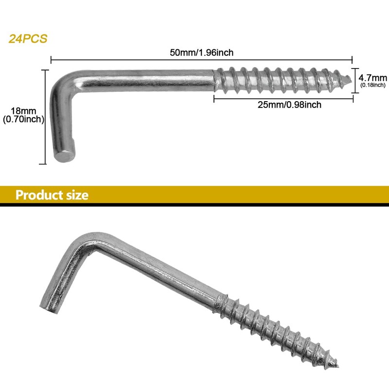 RUIAN Square Bend Hooks, Carbon Steel Self-Tapping Screw Hooks L