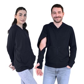 Inspired Comforts Unisex Dialysis & IV Access Hoodie – Dual Arm Zippers, Thumbhole Sleeves & Pockets - Black, M