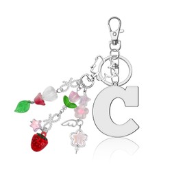 YaeYur Initial Letter Keychains for Women Letter A-Z Keychain Metal Initial Alphabet Key Ring Cute Butterfly Star Heart Strawberry Keychain Charms for Women Bag Purse Gift (Letter C)