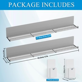 DTUQYX Metal Magnetic Book Shelf: Book Display Shelf 2 Pack Strong Adsorption with 2 Pen Containers, Durable Magnetic Shelves for Classroom, Movable Office File Book Holder, Fridge Shelf (Grey Mesh)