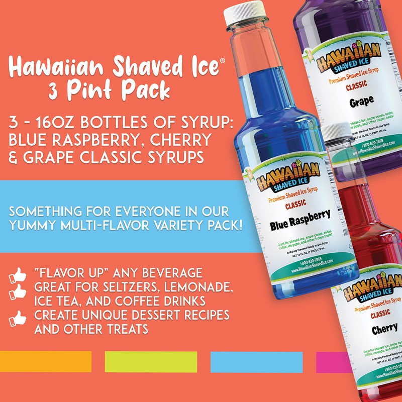 Hawaiian Shaved Ice F140 Snow Cone Syrup, 16 Fl Oz